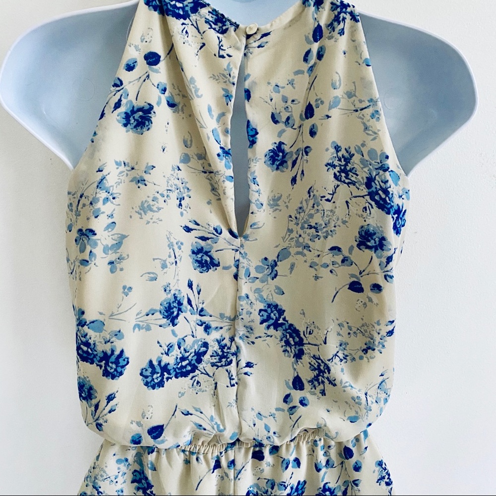 Japna Blue/Tan Floral Romper with Keyhole Neckline - Picture 7 of 8